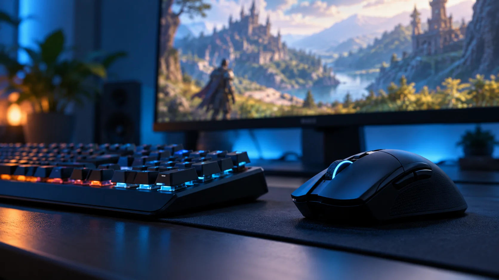 Souris et clavier de jeu devant un écran