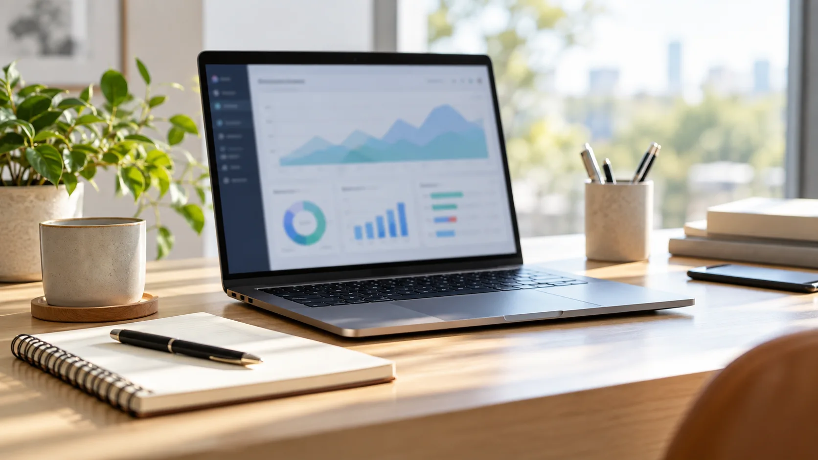 Ordinateur et carnet sur un bureau pour analyser des données