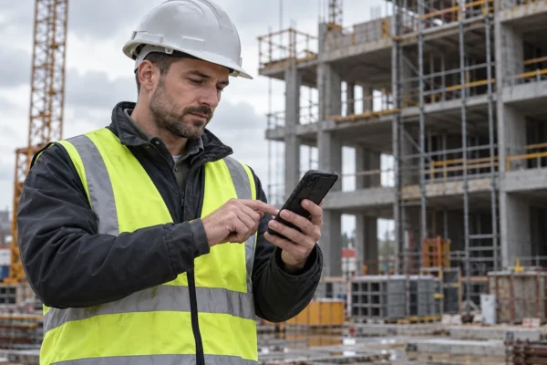 Illustration : Responsable de chantier utilisant un smartphone.