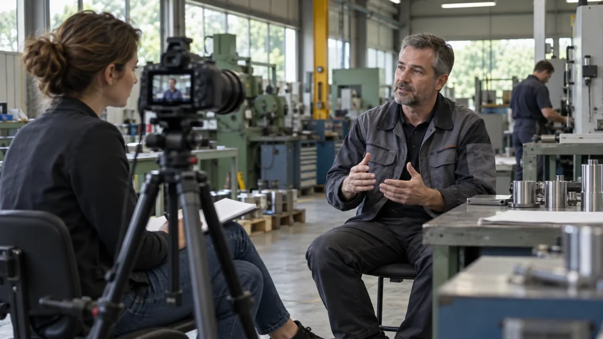 Illustration : Tournage d’un entretien professionnel dans un atelier.