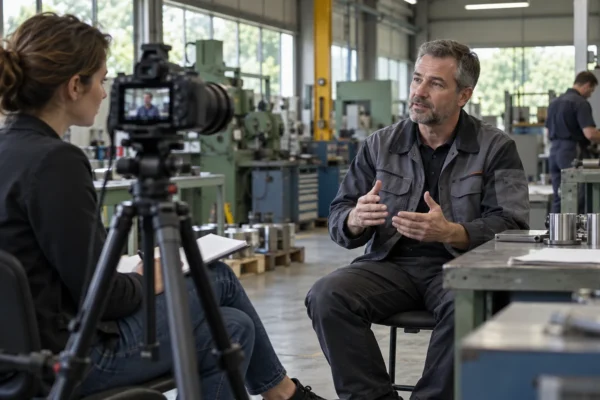 Illustration : Tournage d’un entretien professionnel dans un atelier.