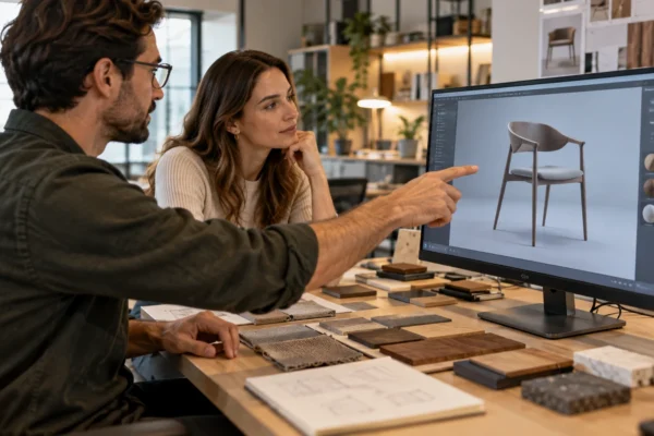 Illustration : Démonstration d’un modèle de mobilier en trois dimensions.