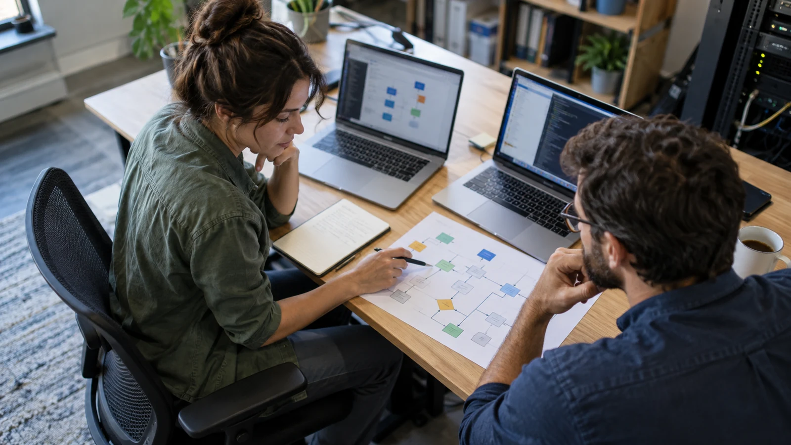 Illustration : Spécialistes préparant les échanges entre des logiciels.