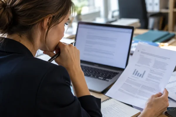 Responsable comparant une réponse d’intelligence artificielle aux informations de son entreprise.