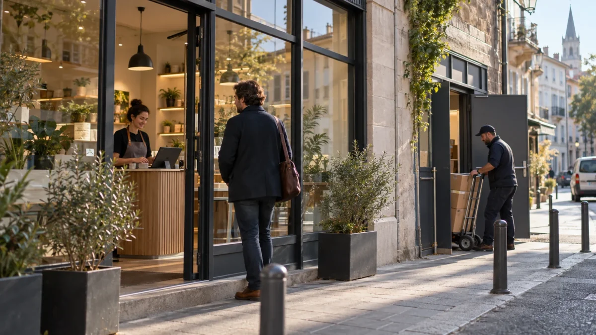 Illustration : Façade d’un établissement professionnel dans une rue.